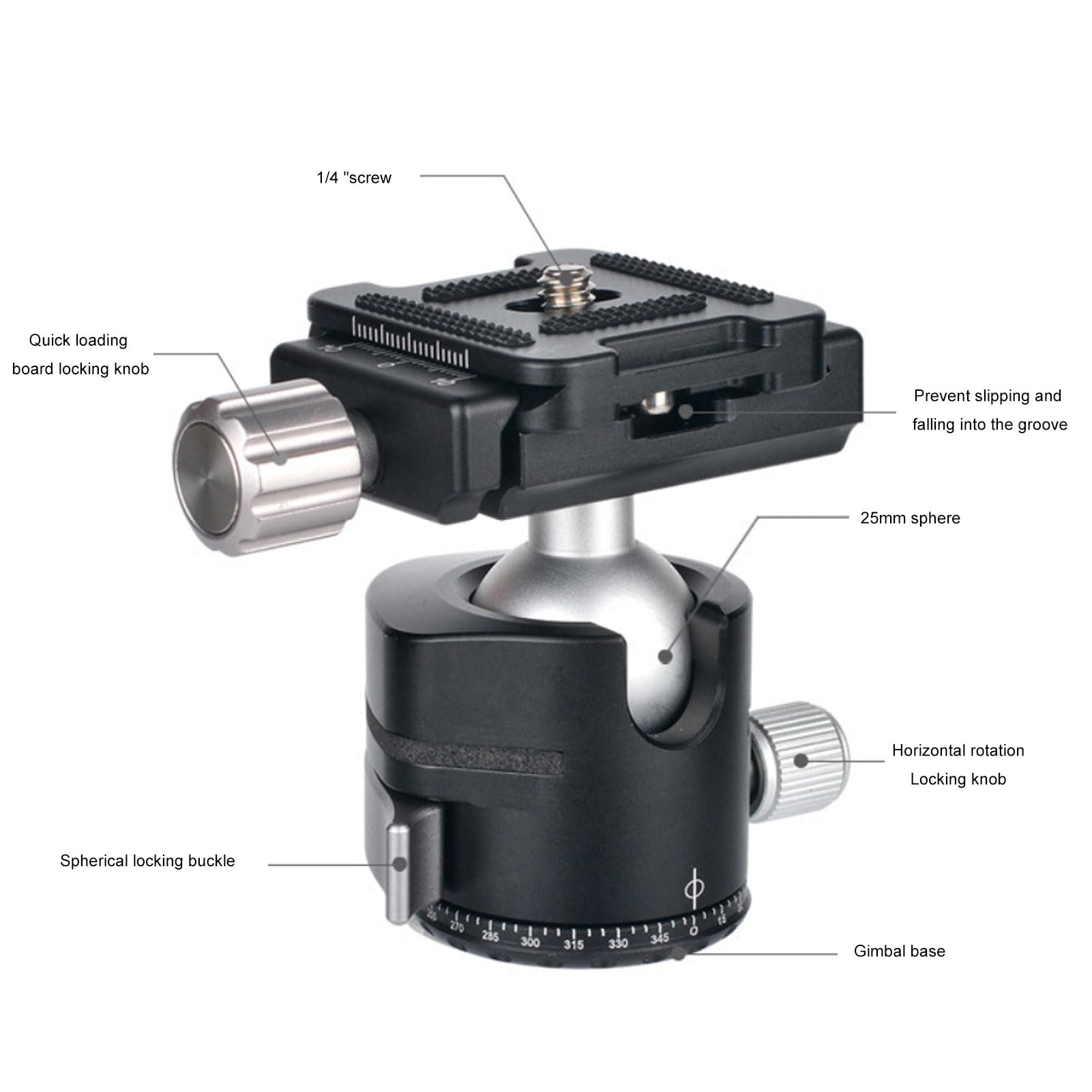 GOWENIC Testa a Sfera per Treppiede, Sgancio Rapido con una Sola Mano, capacità di Carico Impressionante, per Fotografia di Viaggio con Monopiede per Fotocamera DSLR Mirrorless