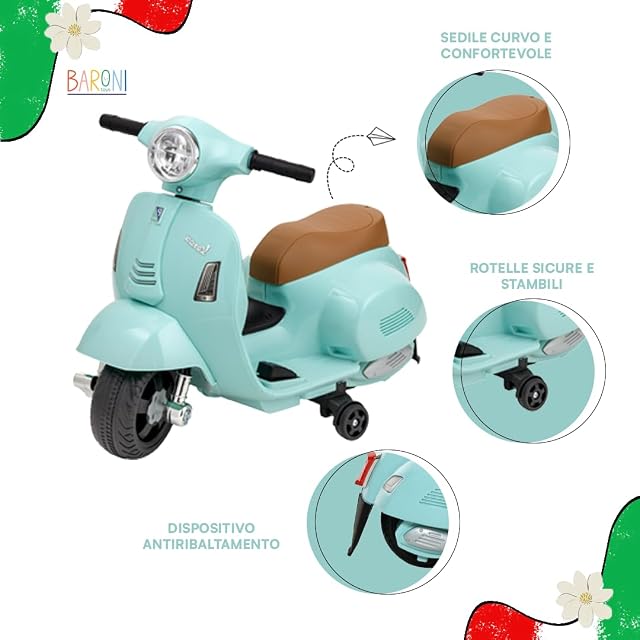 Foto 4 de 4 de Baroni Toys Scooter Eléctrico para Niños con Licencia Oficial, Moto con Ruedas, Manillar, Faros y Bocina
