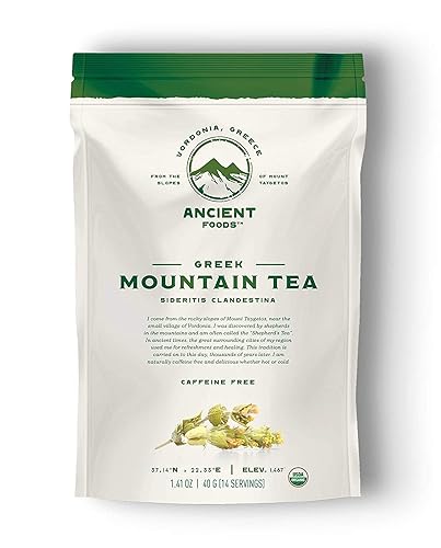 Ancient Foods Té orgánico Fresh Mountain Té de montaña griega, té orgánico y sin cafeína, hoja suelta de Grecia (1.41oz)