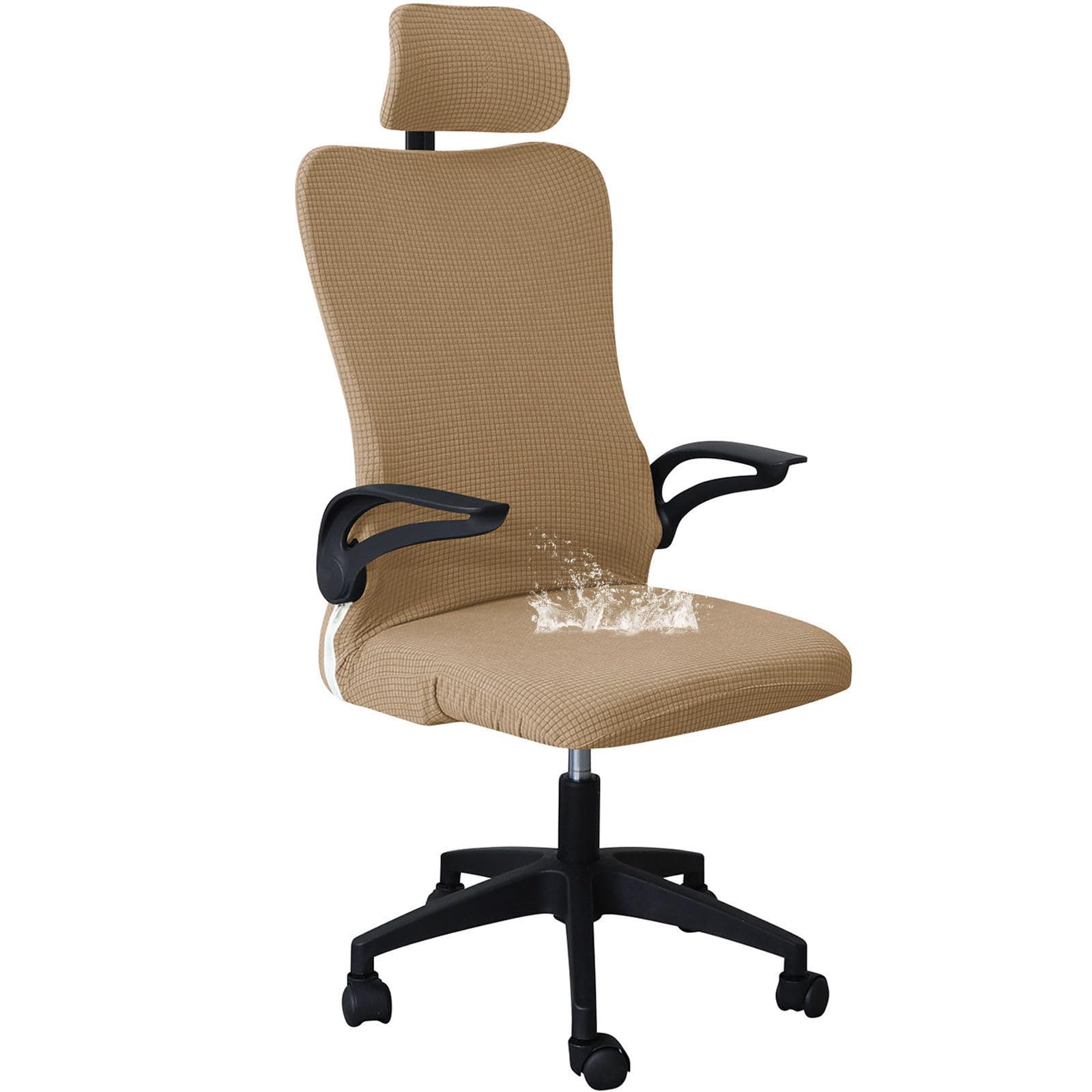 CLGTY Stretch Ergonomic Office Chair Cover with Headrest Cover-camel