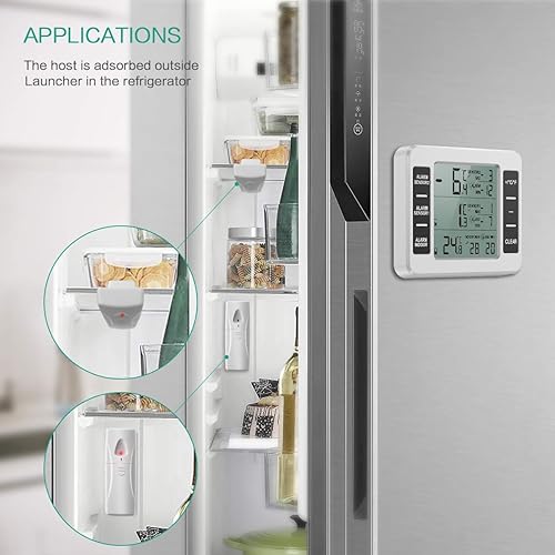 Miniatura 6 de ORIA termómetro de refrigerador, inalámbrico, digital, termómetro para congelador con 2sensores inalámbricos, alarma audible, registro mínimo y