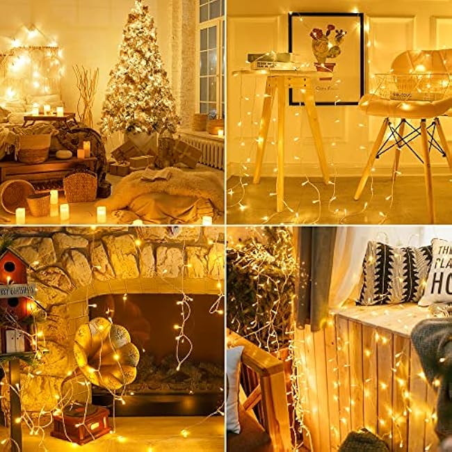 YOUNGAR String Lights, 98FT 200 LED Indoor Outdoor Twinkle Lights, 8 Modes Warm White Christmas Lights, 30V UL Certified Plug-in for Home, Garden, Wedding, Party, Holiday Decoration