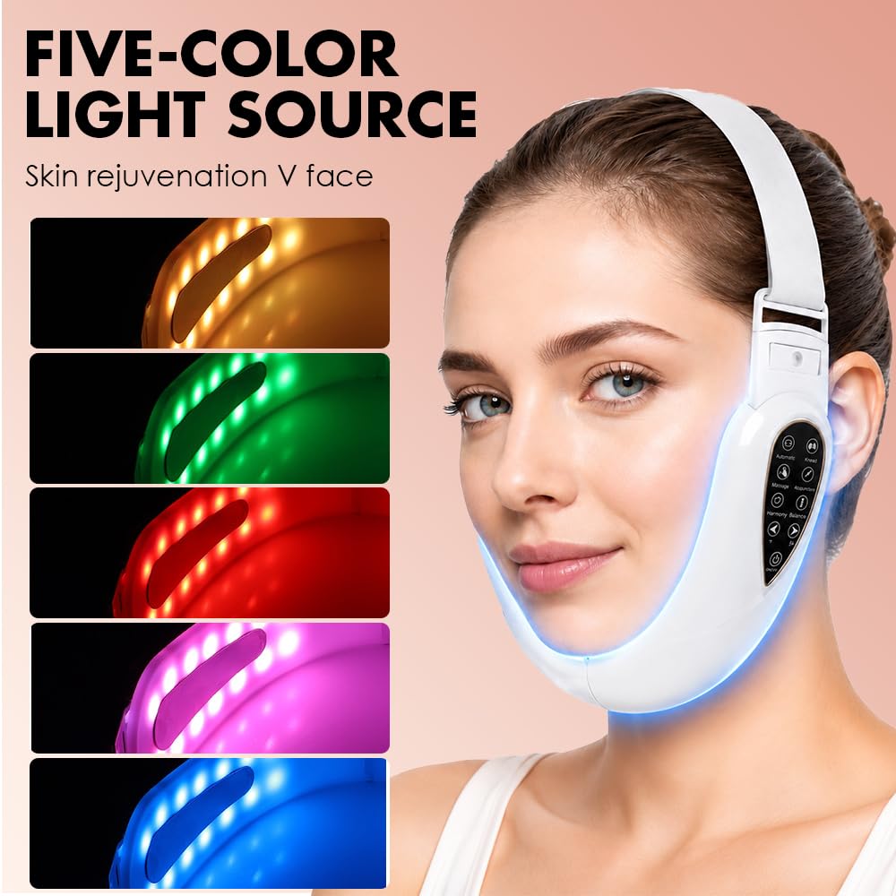 Gesichtsmassagegerät Doppelkinn, Elektrisches V-Face Shaping Massager mit 5 Modi & 15 Intensitätsstufen, Klappbar Doppelkinn Entferner mit Fernbedienung für schlanke Kieferlinie, Weiß