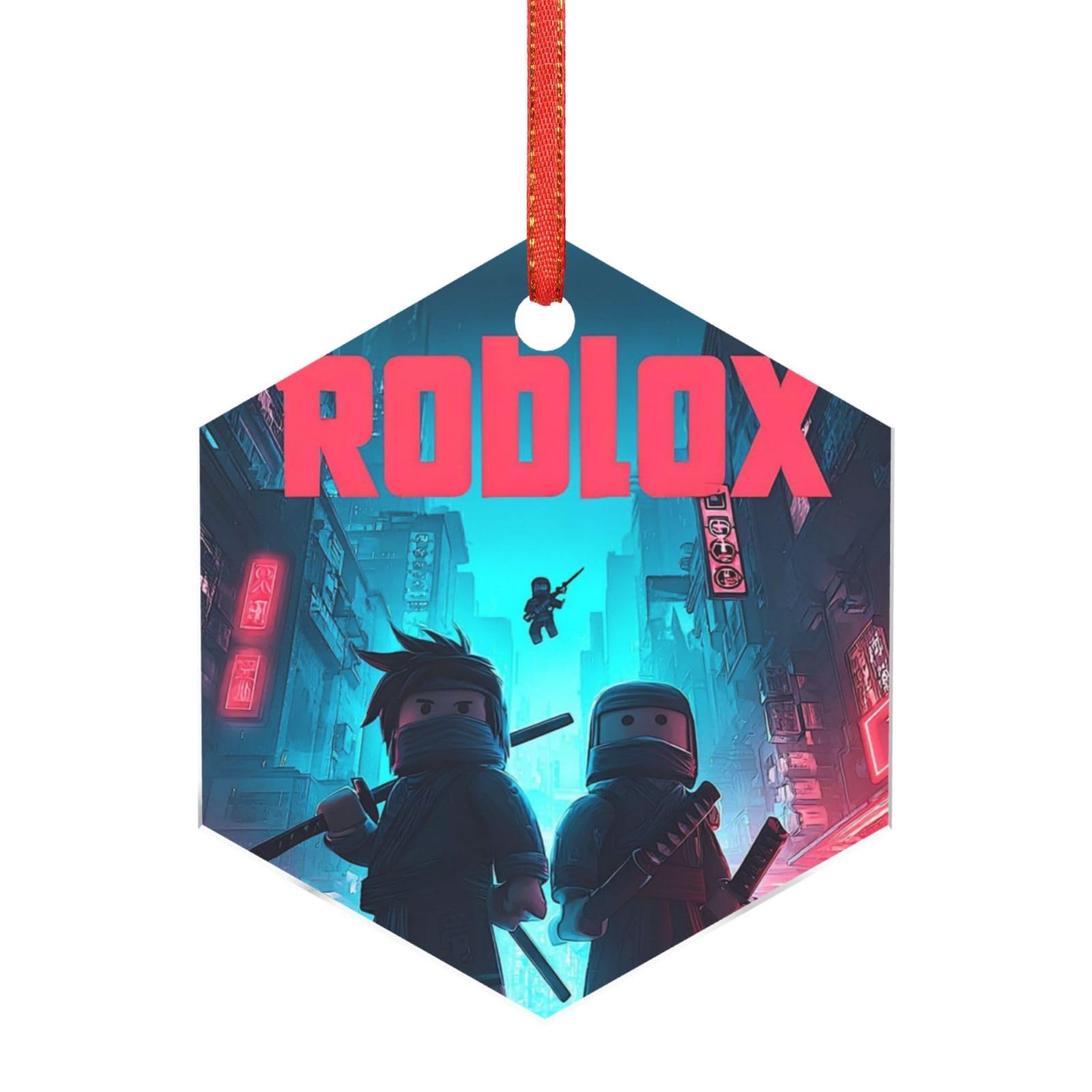 Hjkjkkj Hexagon Acrylic Ornament Christmas Tree Decoration Clear Round Pendant With Red Ribbon Roblox Christmas Ornaments Indoor Outdoor Hanging Acrylic Pendants For Xmas Party Decor