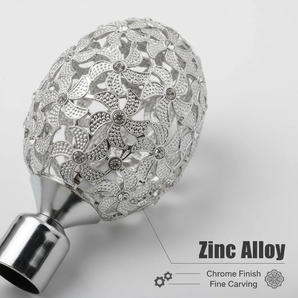 Finials for Curtain Rods End 4PCS 25mm 28mm zinc alloy material rhinestone decoration hollow Roman rod tip chrome 25mm