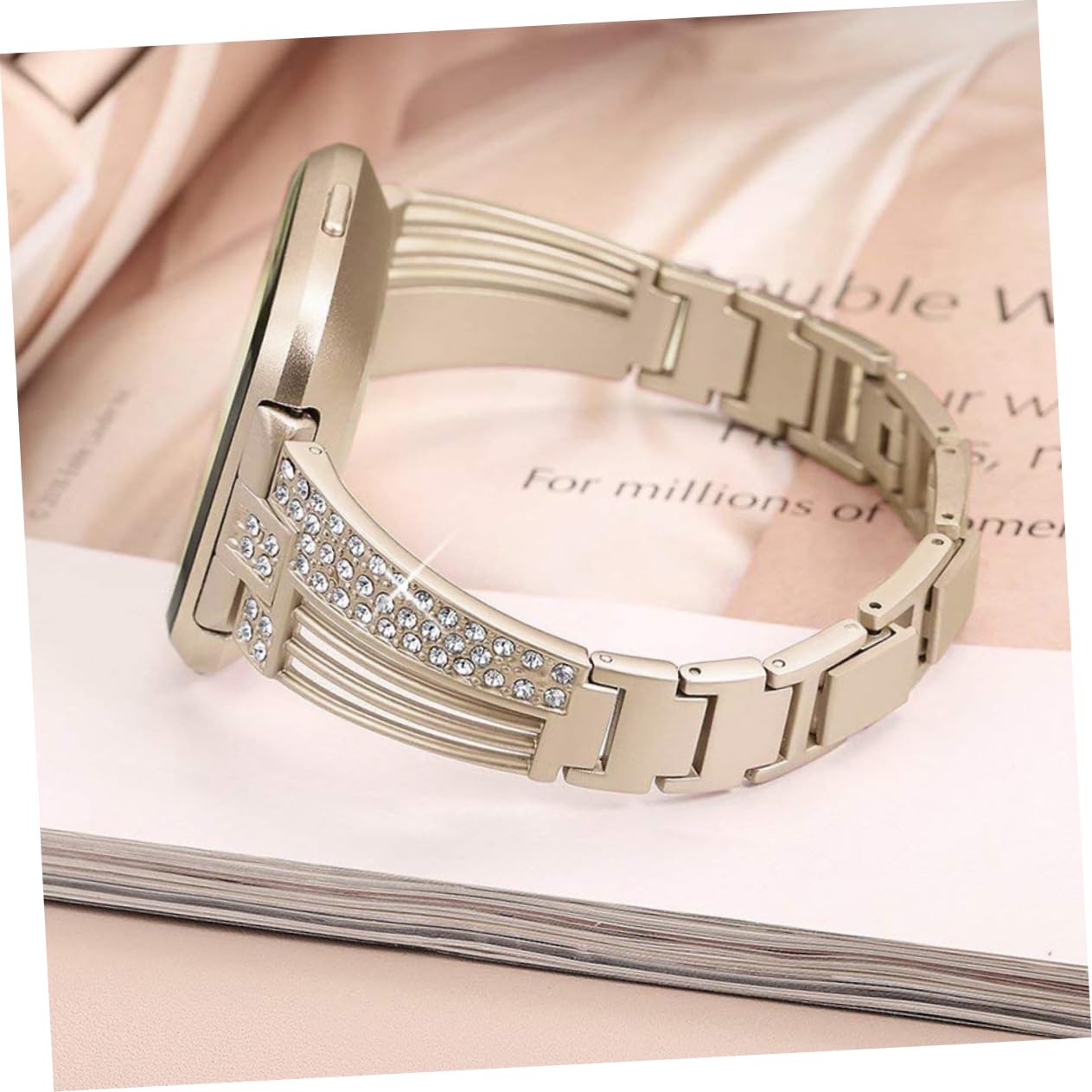 Gatuida 3pezzi Cinturino Acciaio Inossidabile Per Con Rhinestone Sostituzione Elegante e Resistente Design Ventaglio Vintage Oro Cinturino Sostituibile Per Orologi Chic