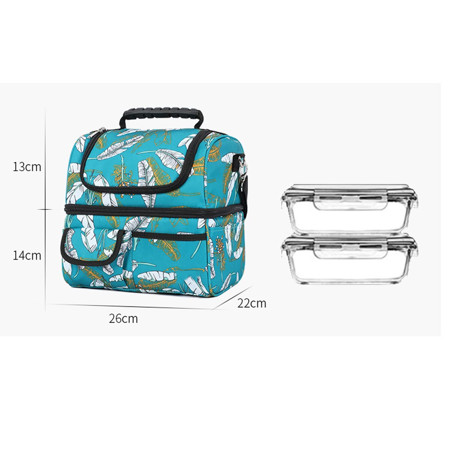 Wiederverwendbare Isoliertaschen, doppelstöckige Kühltasche, Einkaufstasche mit abnehmbarem Schultergurt, wasserdichte und auslaufsichere Brotdosen (D)