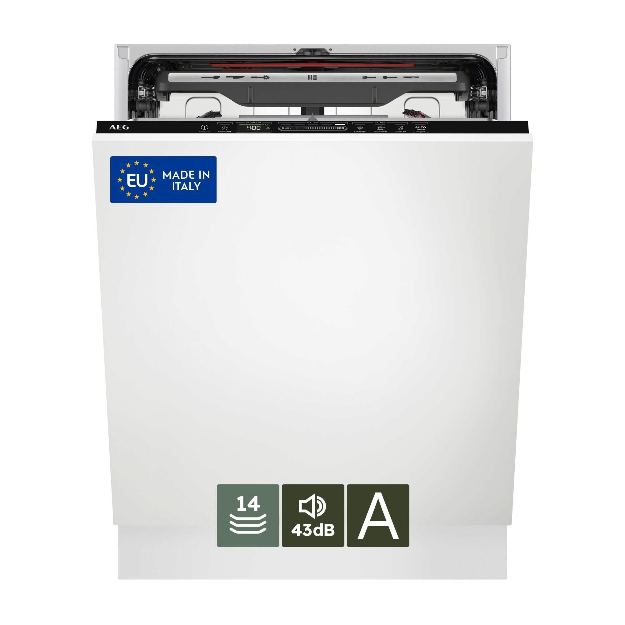 AEG Serie 7000 Lavastoviglie Da Incasso 60 cm, FSE76727P, GlassCare, Lavastoviglie Integrata Totale, Classe A, 14 coperti, Vassoio MaxiFlex, Mulinello