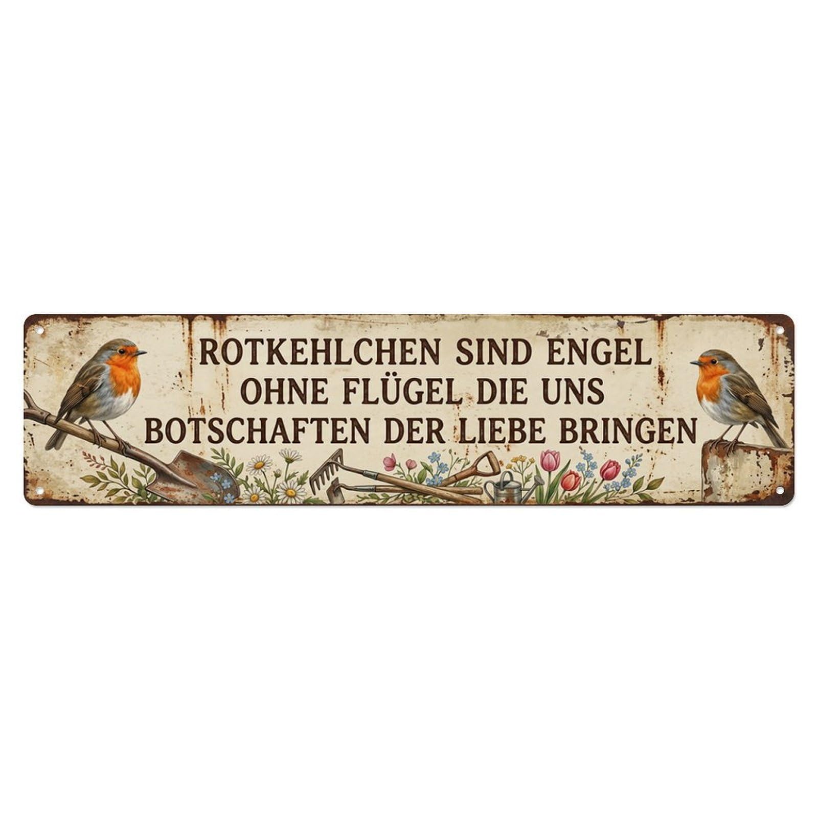 Robin Bird Garden Quote Engel Metal Tin Skinny Sign Plaque Wall Decor for Cafe, Club Bar, Office, Home Garden Metal Poster 4x16Inch