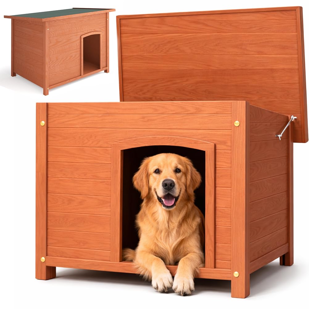 BAKAJI Cuccia per Animali Domestici in Legno, Casetta per Cani e Gatti con Tetto Apribile, Casa da Esterno ed Interno Resistente Intemperie e Agenti Atmosferici con Tettoia Asfaltata, 116 x 79 x 81 cm
