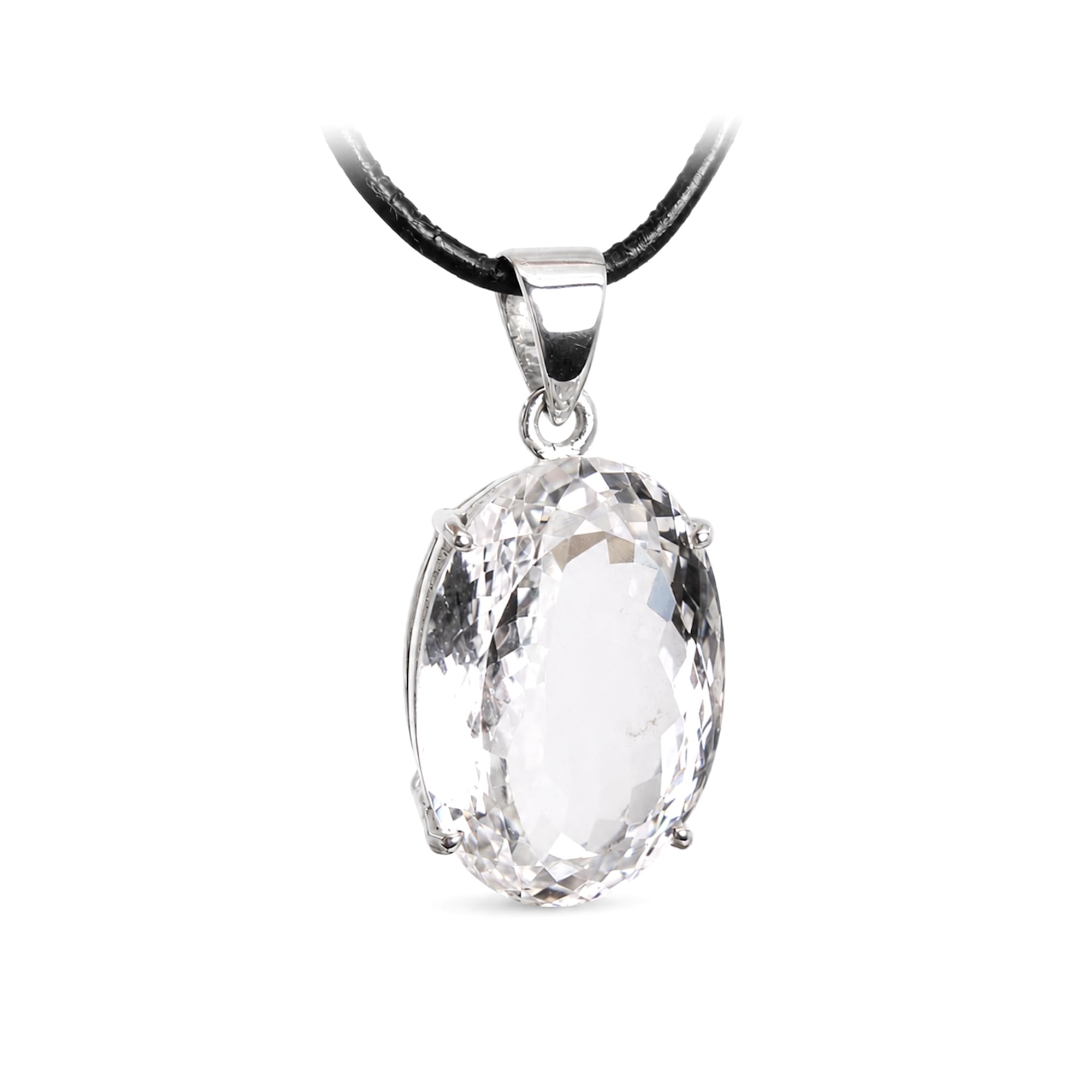 Budawi® Bergkristall Anhänger 925 Silber Einzelstück | Facettierter Schliff | Ovale Form | Ca. 25 x 17 mm | 10,4 g Gewicht | Geschenkschachtel