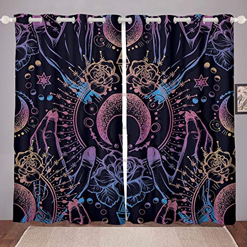 Homemissing Sun And Moon Print Curtain Boho Exotic Window Treatments For Kids Children Teens Bohemian Style Window Drapes Galaxy Astrology Hippie Design Curtain Bedroom Decor W66*L72