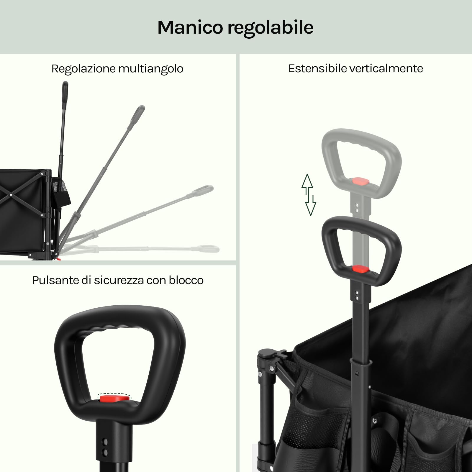 WOLTU Carrello Pieghevole Multifunzione con Ruote Rimovibili, Manico Regolabile, Custodia Antipolvere, Telaio in Acciaio, 150 L, Portata 180 kg, Carrello da Giardino per Campeggio e Spiaggia, Nero