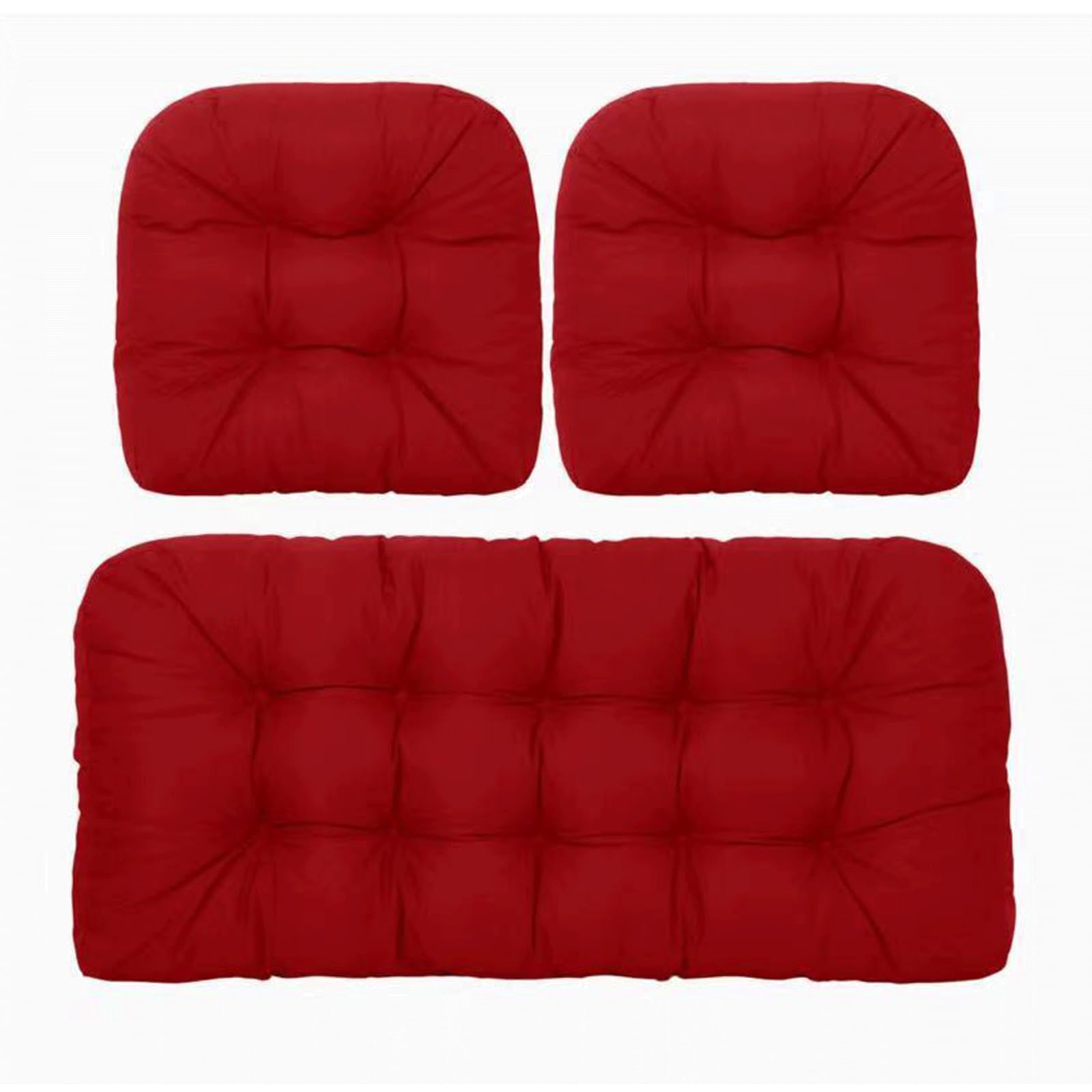 Lot de 3 coussins de meubles en osier – Ensemble de coussins touffetés pour intérieur/extérieur avec 1 coussin de causeuse et 2 coussins en forme de U (rouge)