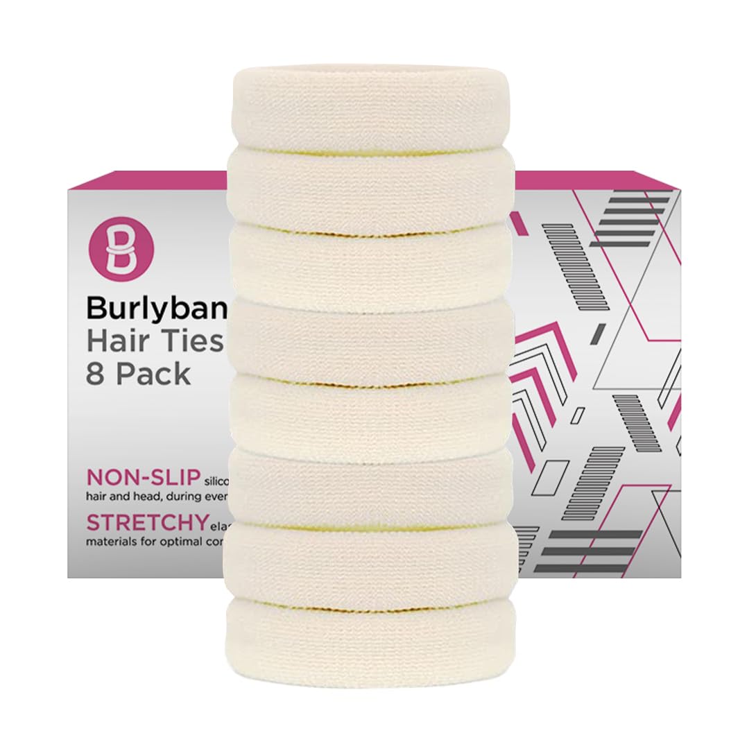 Burlybands Large Hair Ties for Thick Heavy or Curly Hair. No Slip No Damage Seamless Ponytail Holders Scrunchies Sports Thick Hair Ties. Women's Hair Elastics-Bands (Blonde 8 Pcs)