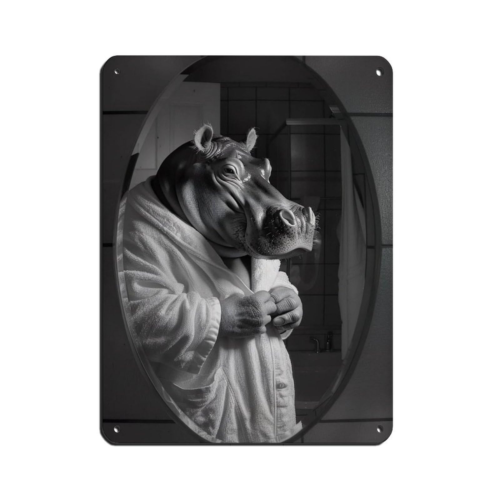 Hippo in A Bathrobe, Funny Bathroom Art Retro Poster Metal Tin Sign Chic Art Retro Iron Painting Bar People Cave Cafe Family Garage Poster Wall Decoration 12x16inch(30x40cm)