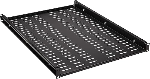 Tripp Lite Estante profundo ajustable de 1U, ajuste de 25 a 40.75 pulgadas, acero negro, diseño de flujo de aire ventilado, hardware de montaje