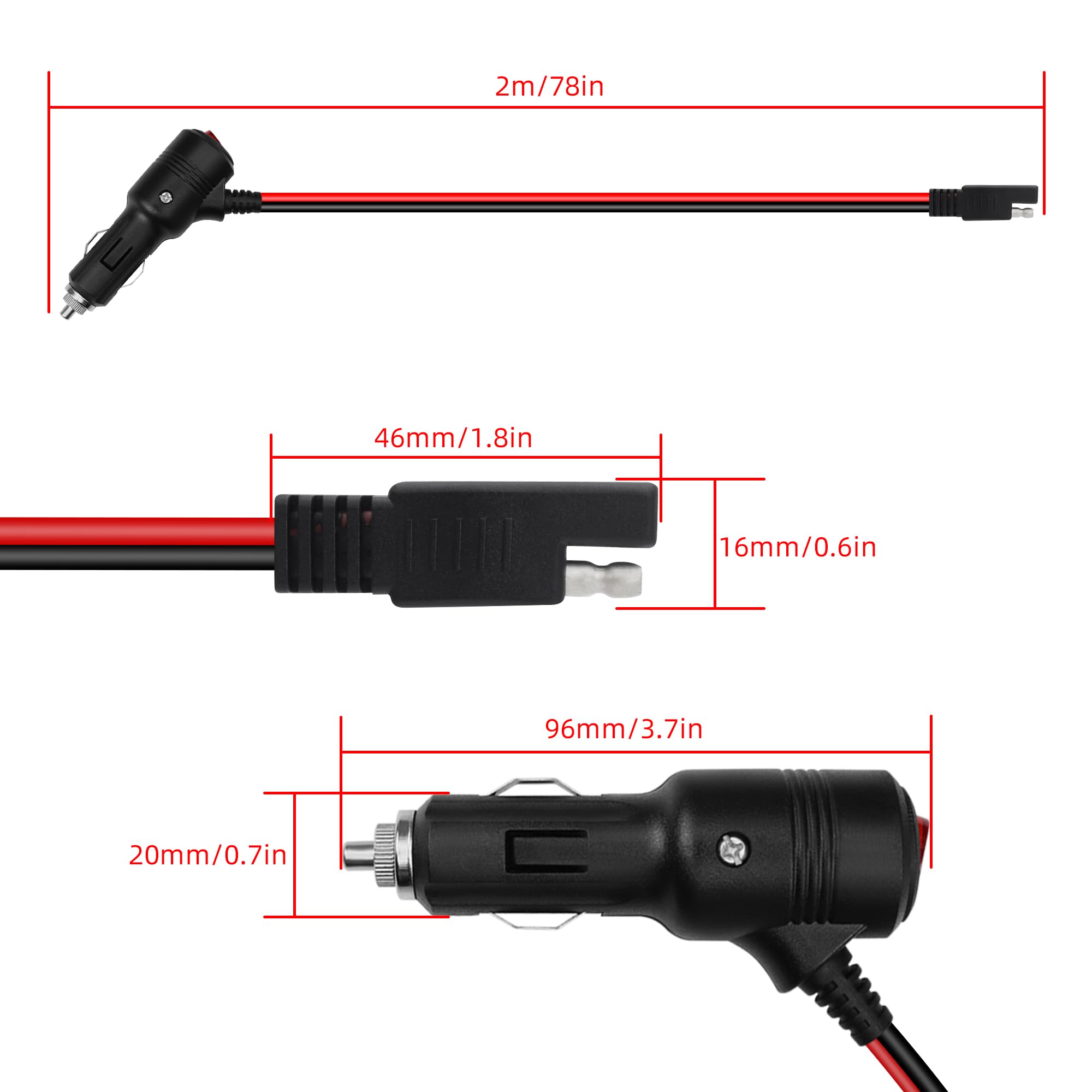 Amazon.com: RIIEYOCA 12V 24V Cigarette Lighter Male Plug to SAE Adapter  with Switch ON/Off and SAE Reverse Polarity Adapter,Heavy Duty 16AWG 15A  Fuse Protection Power Cord for Power Inverter,Cars,RV,etc（2M/6.6FT） :  Automotive