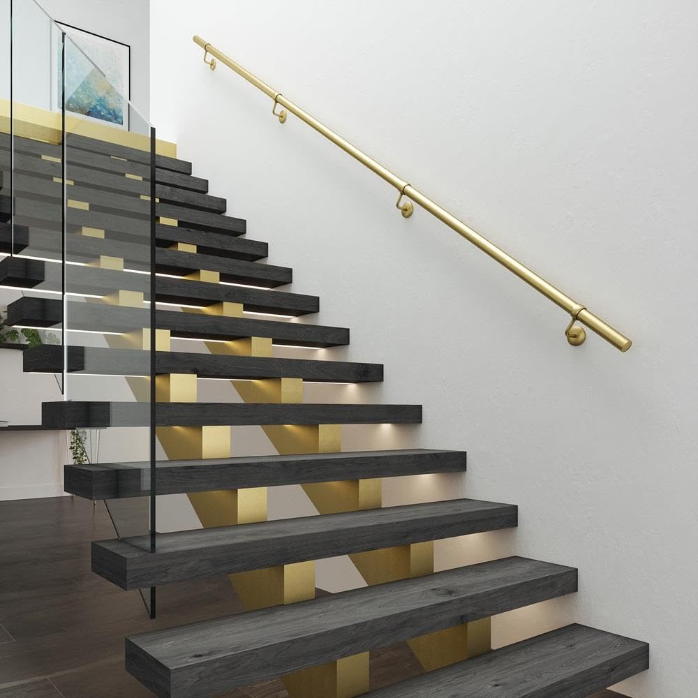 Rothley Satin Brass Stair Hand Rail Kit 3.6M - Internal Staircase Steel Banniser, KBR3600