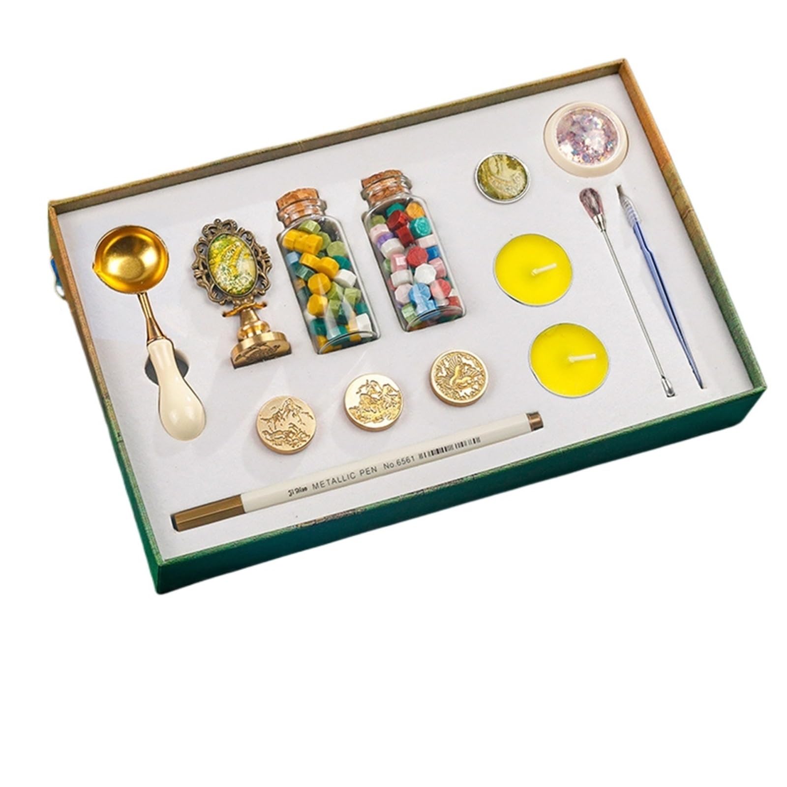 Siegelwachs Wachssiegel-Stempelset | Stempelkopf, Umschlagsiegel, Siegelwachsperlen(Set9)