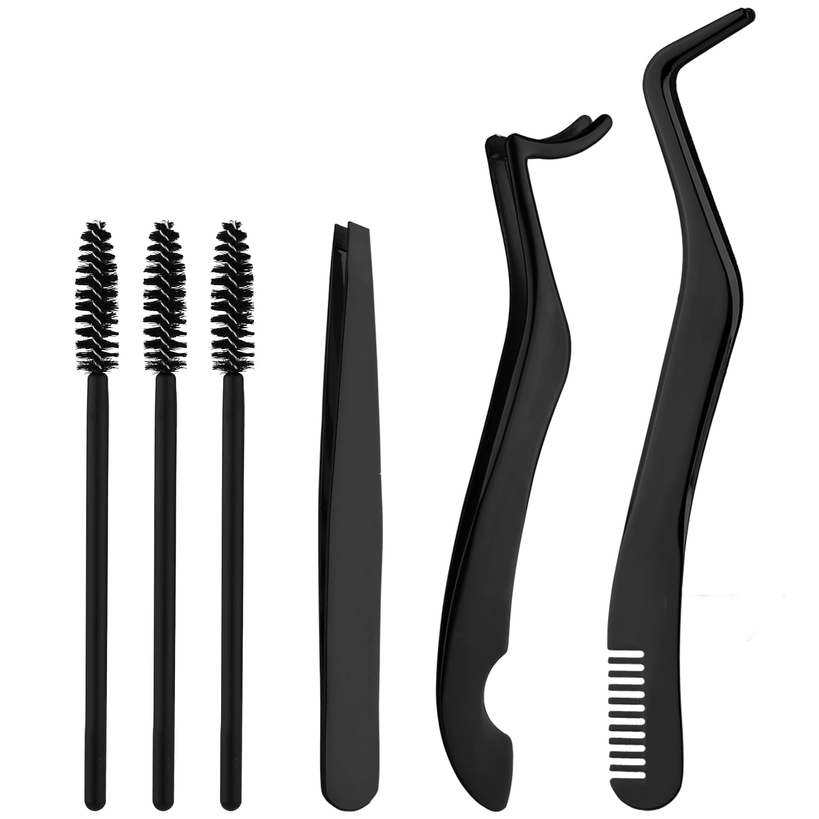 3pcs Eyelash Applicators with 3pcs Eyebrow Brush Eyelash Brush, Eyelash Tweezers False Lash Clip Applicator for Girls Women Beginners Makeup Artists(Black)