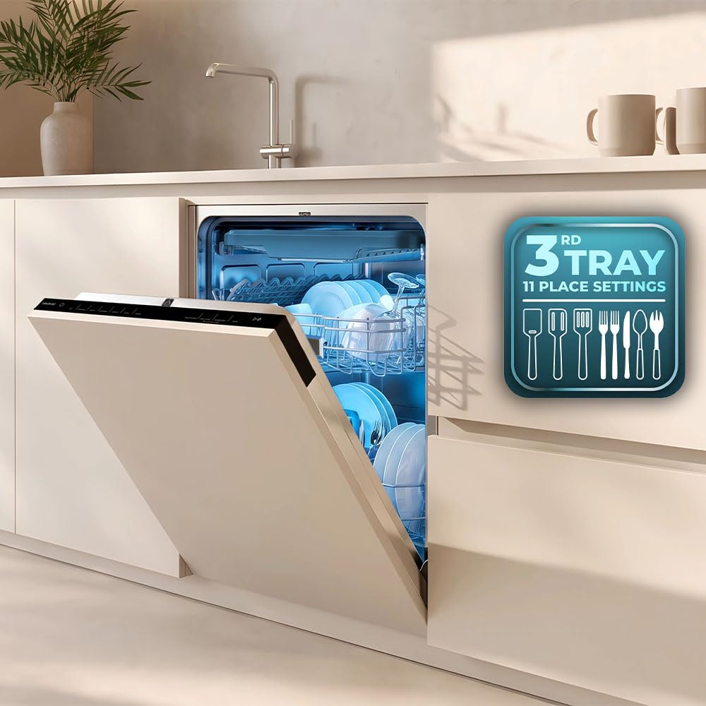 Cecotec Lavavajillas 45 cm Integrable Bolero Aguazero 45100 Full-BI Connected. 11 Cubiertos, 10 Programas, Inverter Plus Duo, Panel Táctil, WiFi, Smart Wash, O2Dry, Super Dry, FloorView Light