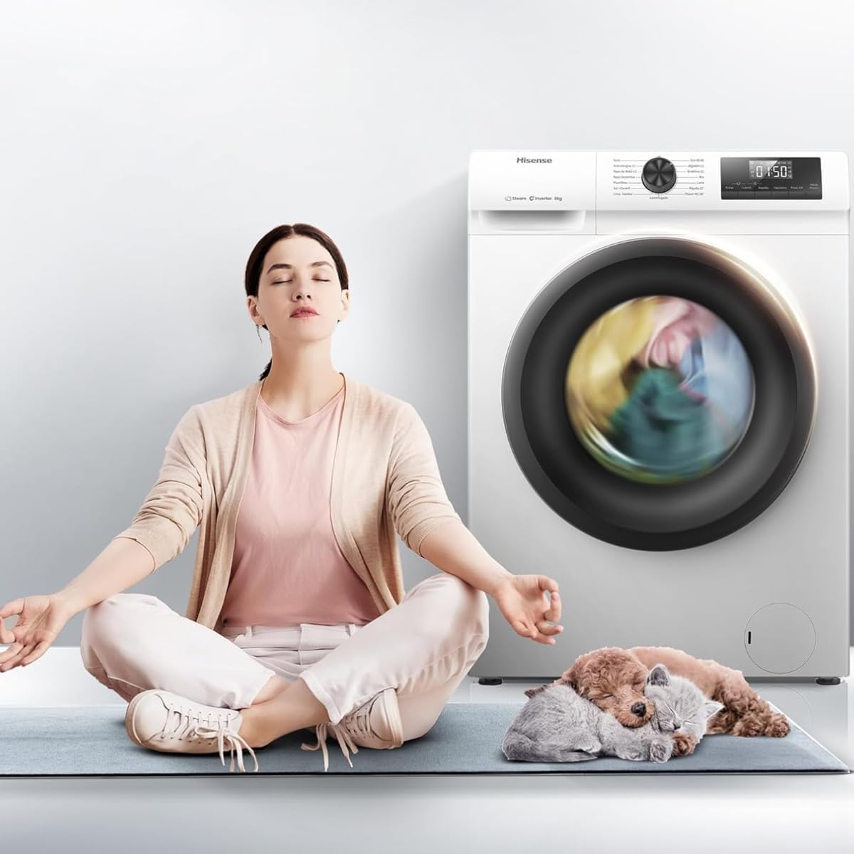 Hisense WF1Q8041BW - Lavatrice con funzione vapore, 8 kg, 1400 giri/min, 15 programmi, programma anti-allergie, lavaggio per neonati, autolavaggio, QuickWash/piumino/Eco/Power 49' / fine ritardata
