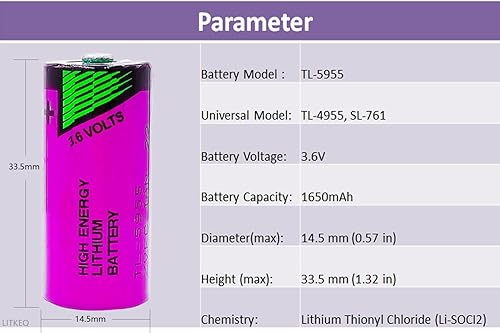 Miniatura 2 de Paquete de 5 baterías TL-5955 de 3,6 V 2/3AA 1650 mAh para batería de litio Tadiran de 3,6 voltios TL-5955