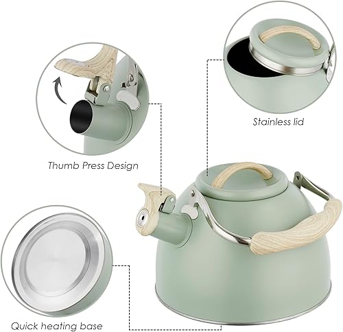 Miniatura 2 de Tetera de 3.0 cuartos de galón para estufa, tetera de acero inoxidable, hervidor de agua de grado alimenticio con mango de madera para café, té,
