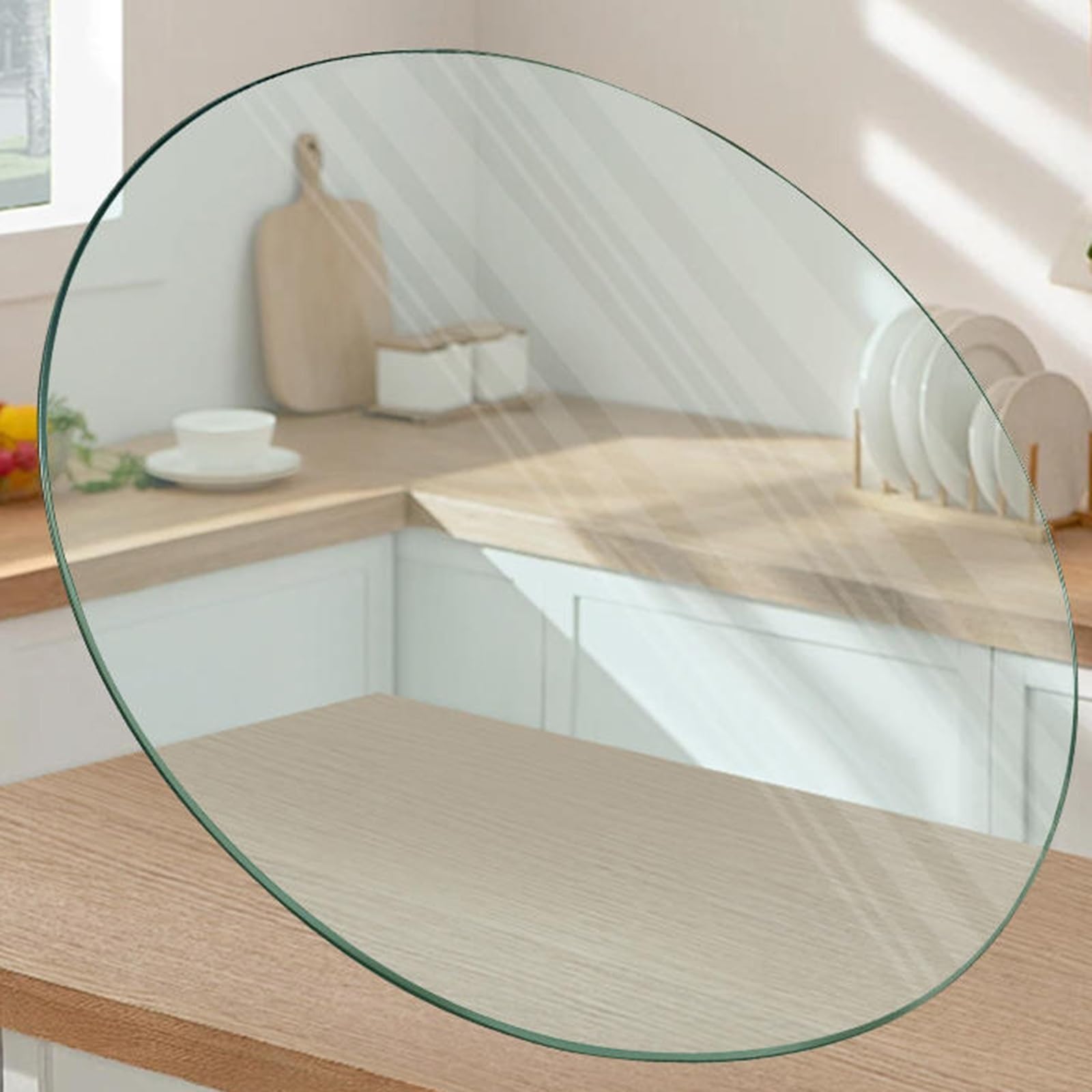 PLONARFIX Tempered Glass Table Top, Round Clear Tempered Glass Table Top, Thick Tempered Bevel, 36" Round, Bevel Premium Round Circular Plate Glass, Clear(45CM(17.7IN))