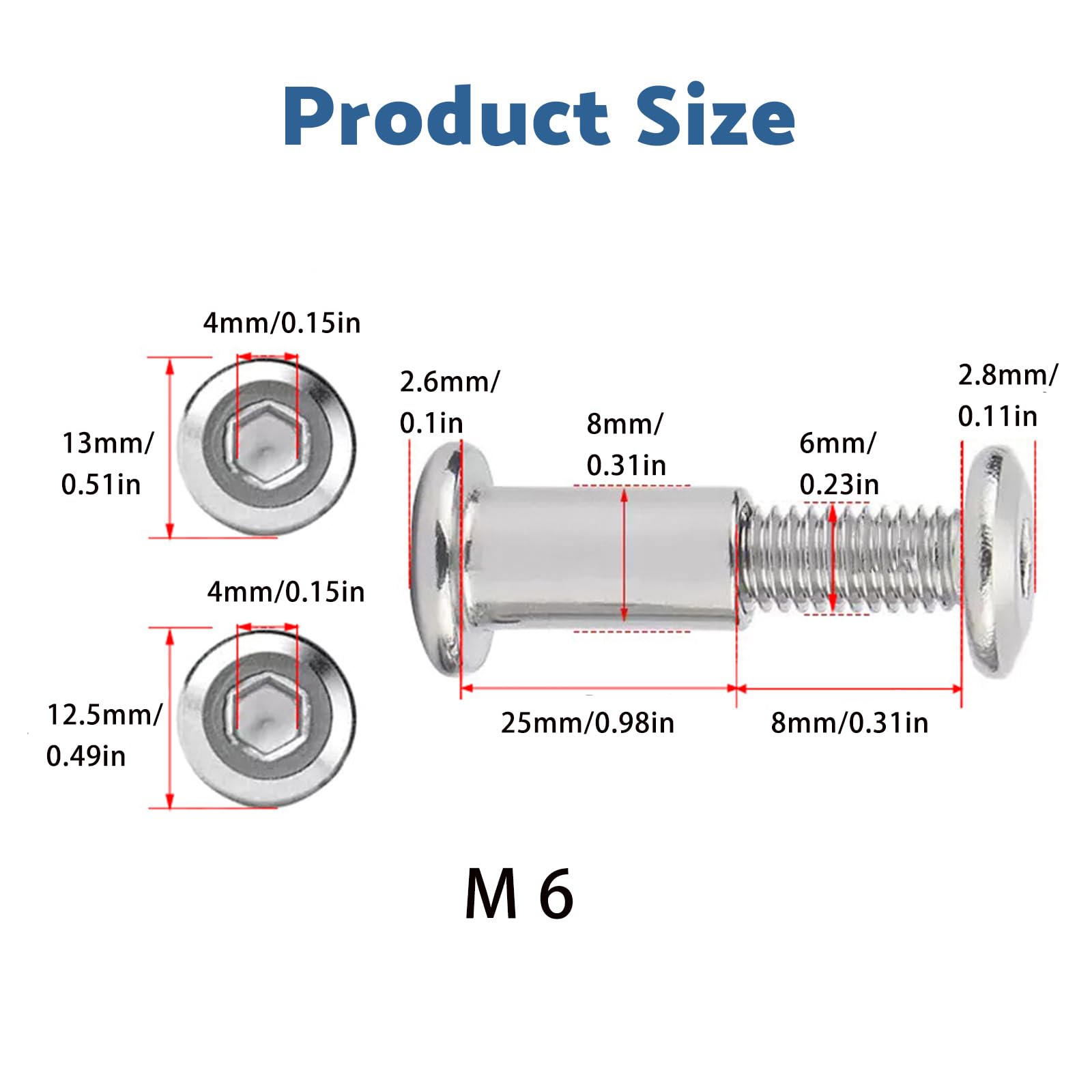 SHUNCHG 10pcs Furniture Connecting Screws M6x25mm Cabinet Connector Bolts,Hex Drive Socket Cap Bolts Barrel Nuts Sleeves Cupboard Joining Fixing Bolt for Frames Wood Boards - Image 2