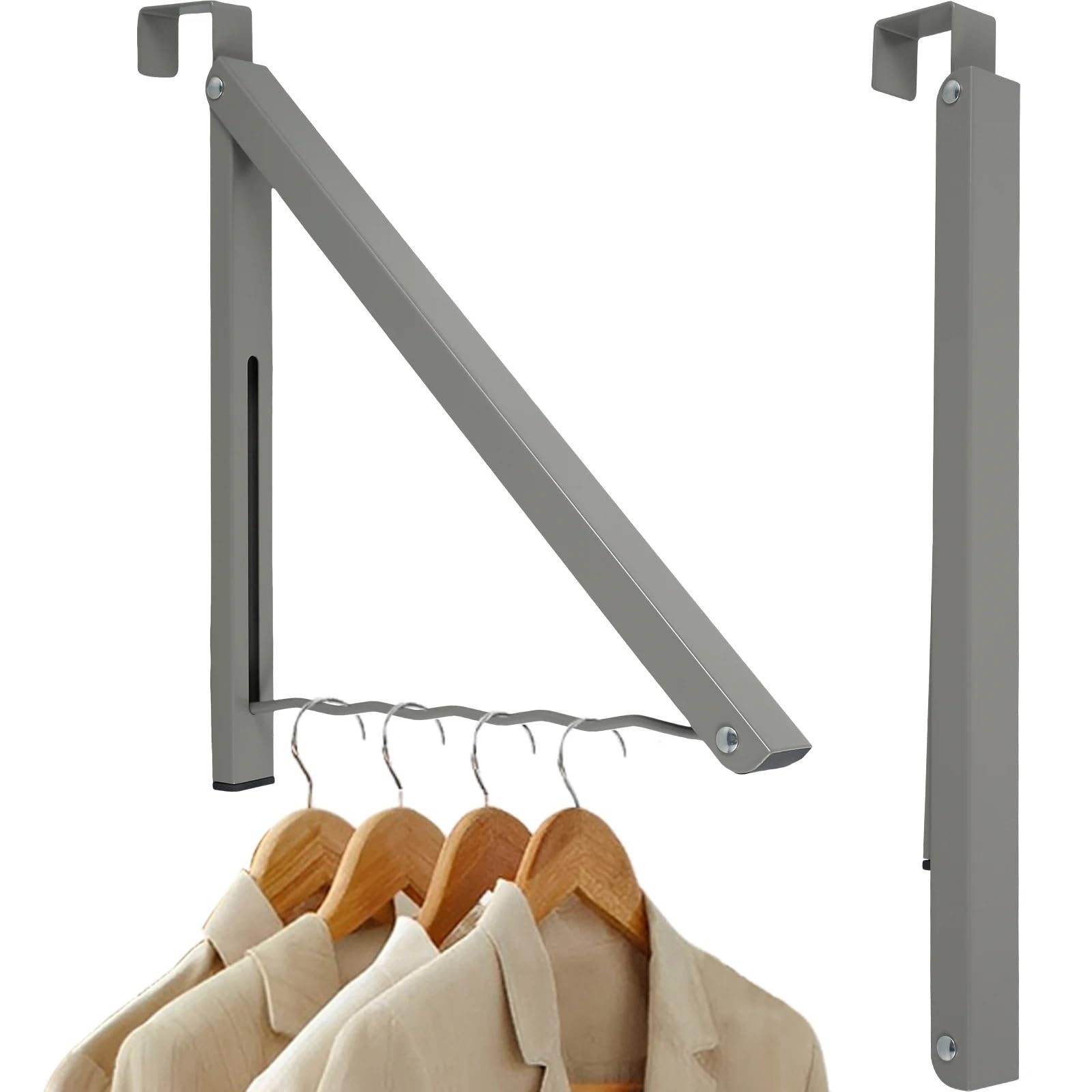 Gancho para puerta Ganchos for colgar sobre la puerta, colgador de acero inoxidable sin perforaciones, organizador for dormitorio, abrigo, sombrero, plegable, 2 uds(White)