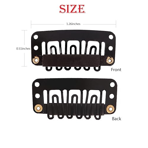 Miniatura 2 de MapofBeauty 50 pinzas para peluca para extensión de cabello de metal 6 dientes en forma de U, accesorios para postizo (negro)
