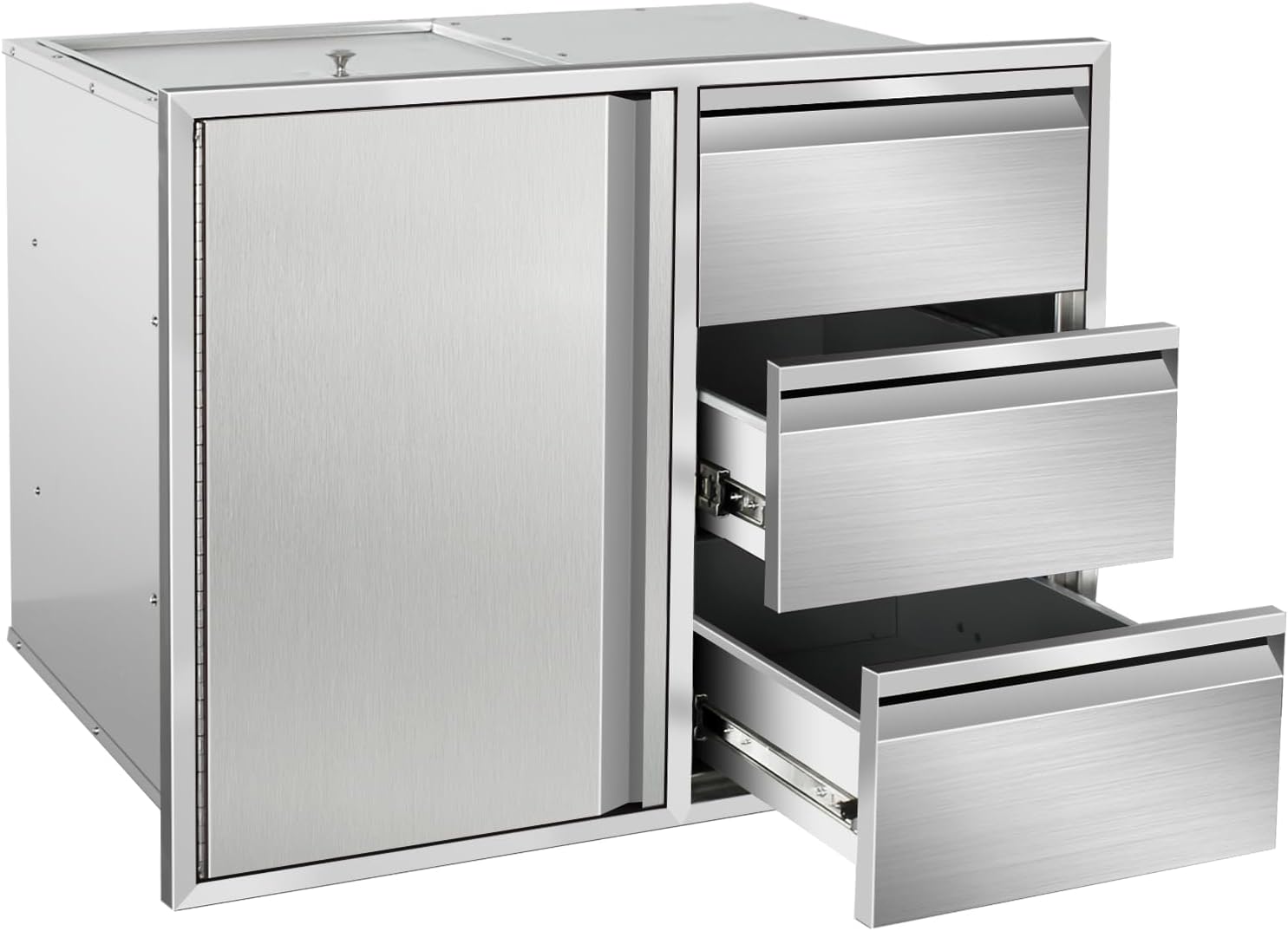 Outdoor Kitchen Door Drawer Combo Cabinet Stainless Steel 28" W x 22" H x 19.5" D Built-in Triple Drawers for Outdoor Kitchen Island, Patio Grill Station (Drawer and Left Door Combo)