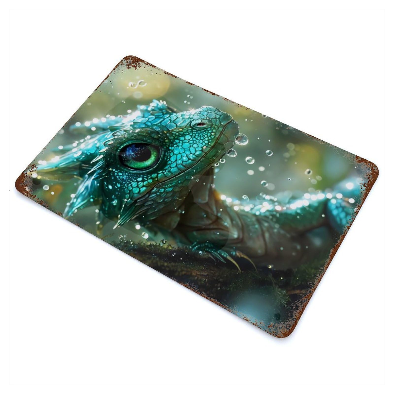 Green Baby Dragon Rusty Metal Tin Sign 11.8"x7.9", Farmhouse Wall Decor for Farmhouse, Kitchen And Entryway Decor