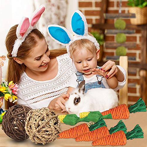 FINEVERNEK 9 konijnen speelgoed, kauwspeelgoed, konijnen kauwspeelgoed, kauwspeelgoed, kauwspeelgoed, konijnen, natuurlijke grascake, grasbal, kauwen molar speelgoed voor hamsterracemuizen - Image 8