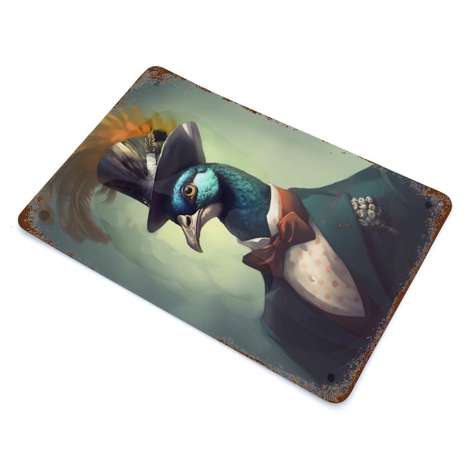 Distressed Metal Wall Sign with Peacock Fairyland Design 11.8"x7.9", for Living Room, Hallway And Home Decor, Vintage Wall Decor