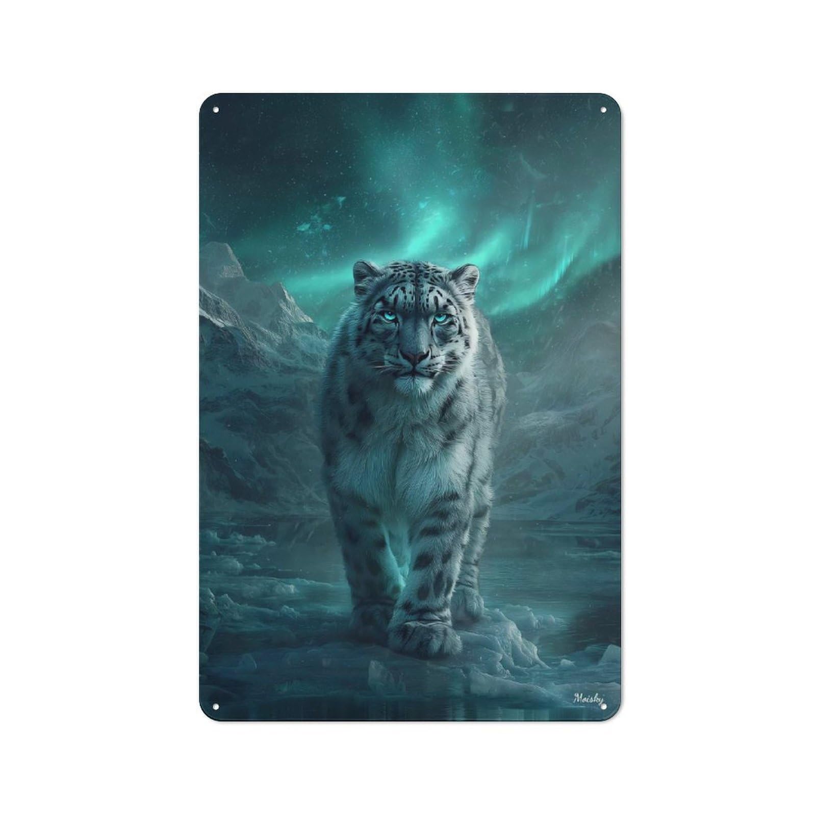 Junmoney Silent Sentinel – Ethereal Wilderness Snow Le Metal Sign 30X20cm With Opard For Hallway Wall, Retro Decor, Autumn Home Decor For Collectors Of Metal Signs