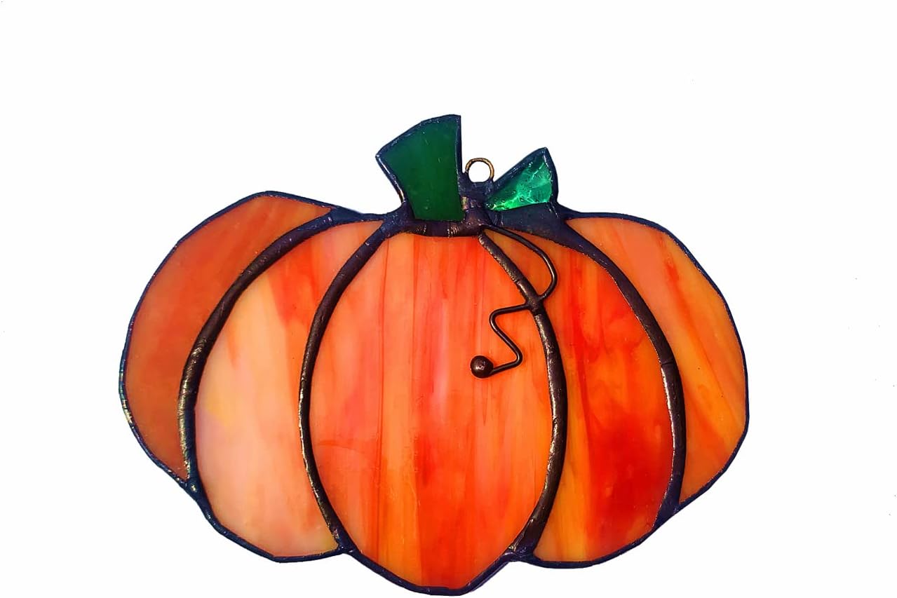 Fall Pumpkin Stained Glass Window Hangings Sun Catcher,Glass Pumpkin,Fall Decor,Halloween Decor (A) Housewarming Gifts for New House…