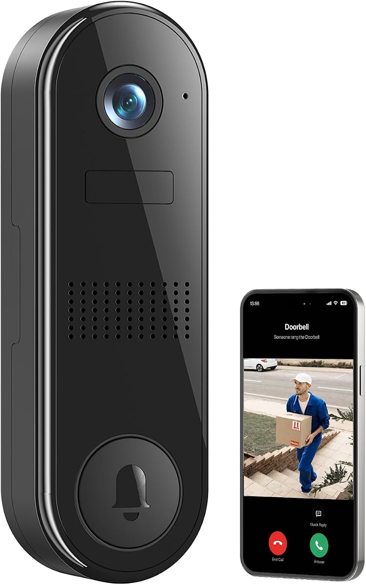 2K FHD Wireless Camera for Home Security,Wi-Fi Video Doorbell Camera | Two Way Audio,Doorbell Security camera Outdoor,Night Vision,Smart Motion Detection,Cloud Storage,IP65,Support 2.4GHz Wi-Fi