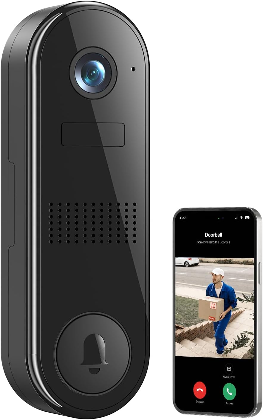 Fazoxo 2K FHD Wireless Camera for Home Security,Wi-Fi Video Doorbell Camera | Two Way Audio,Doorbell Security camera Outdoor,Night Vision,Smart Motion Detection,Cloud Storage,IP65,Support 2.4GHz Wi-Fi