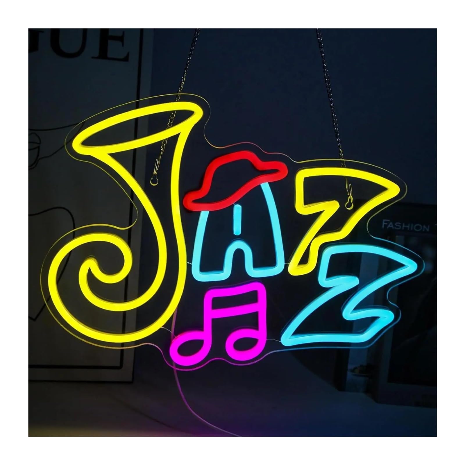 Insegna al Neon Insegna Al Neon A Con Sassofono Jazz, Luci Dimmerabili, Decorazione Da Parete Per Musica Dal Vivo, Insegne Artistiche, Decorazione Per La Stanza(41x30cm)