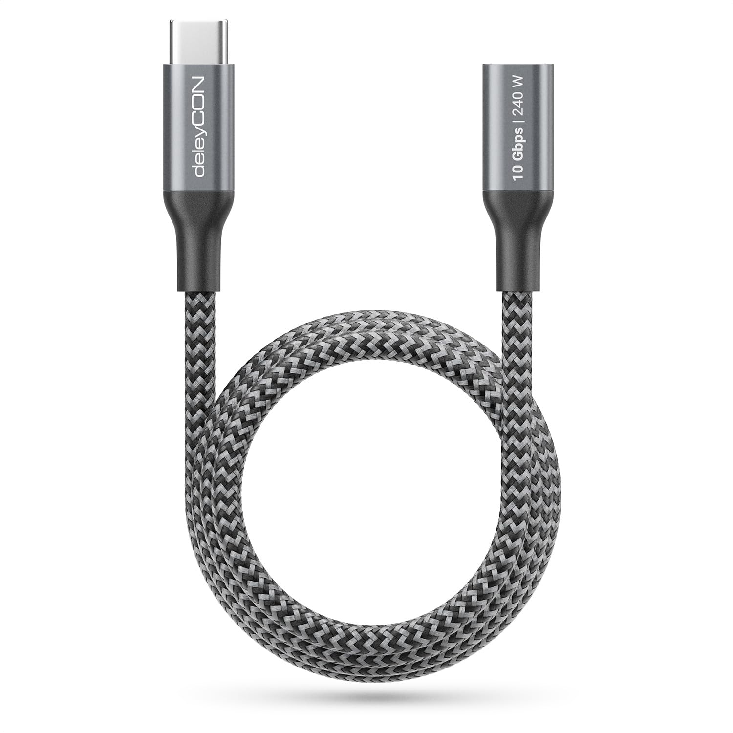 DeleyCON USB-C Verlengkabel – 2 Meter – 240W PD 3.1 – 10 Gbps (USB 3.2 Gen2) – 4K@60Hz – Nylon Vlechtwerk – Voor IPhone, Galaxy, IPad, MacBook, PS5 En Meer