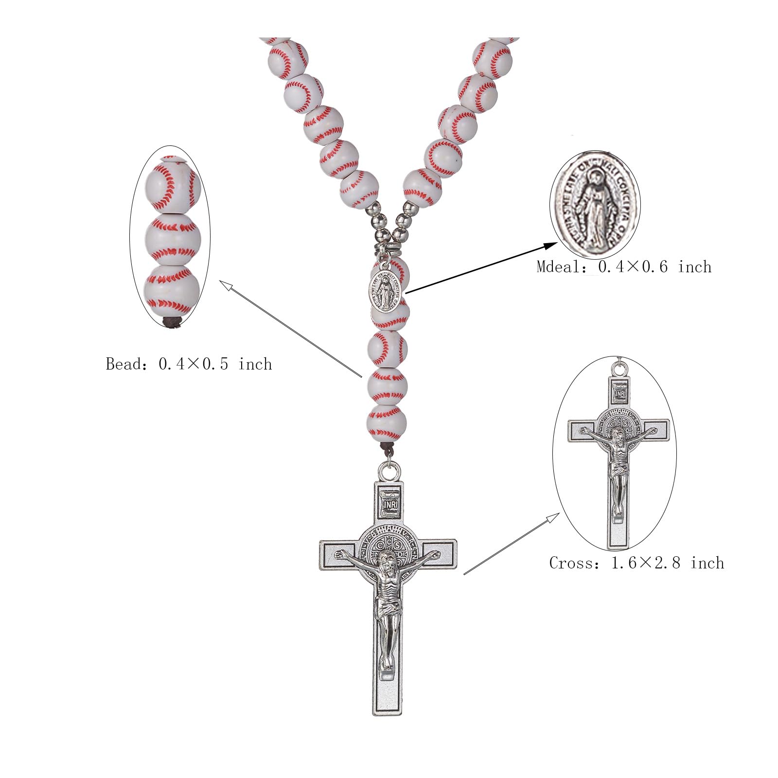 Basketball Bead Sports Necklace Catholic Rosary with Crucifix Cross Pendant Baptism Birthday Gift for Men Boys in Customized Velvet Bag