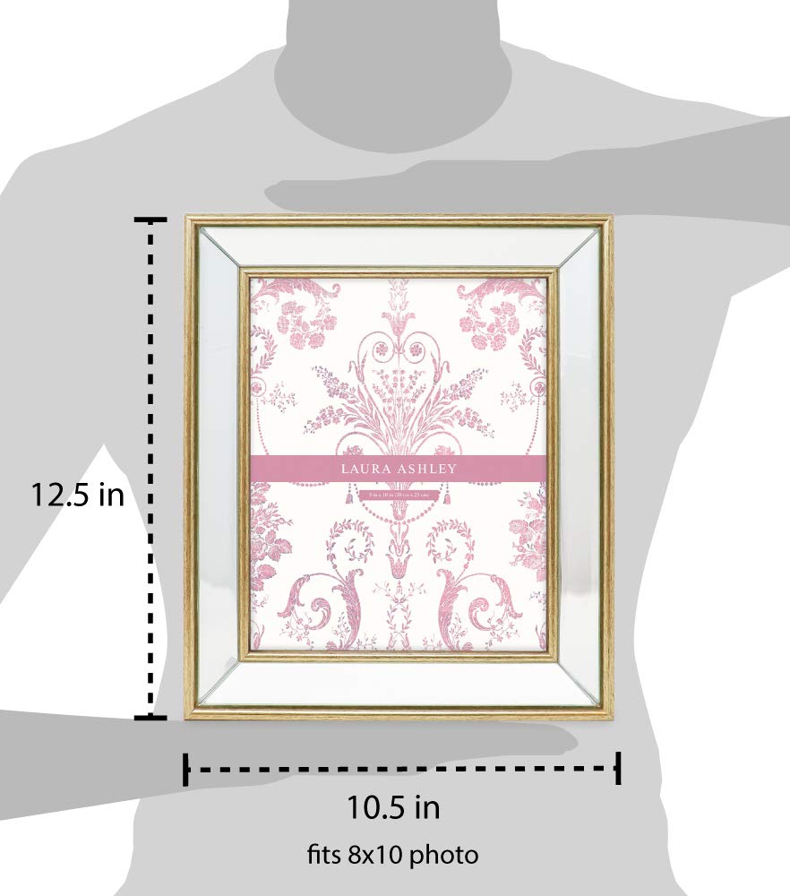 Laura Ashley 8x10 Gold Beveled Mirror Picture Frame, Classic Mirrored Frame with Deep Slanted