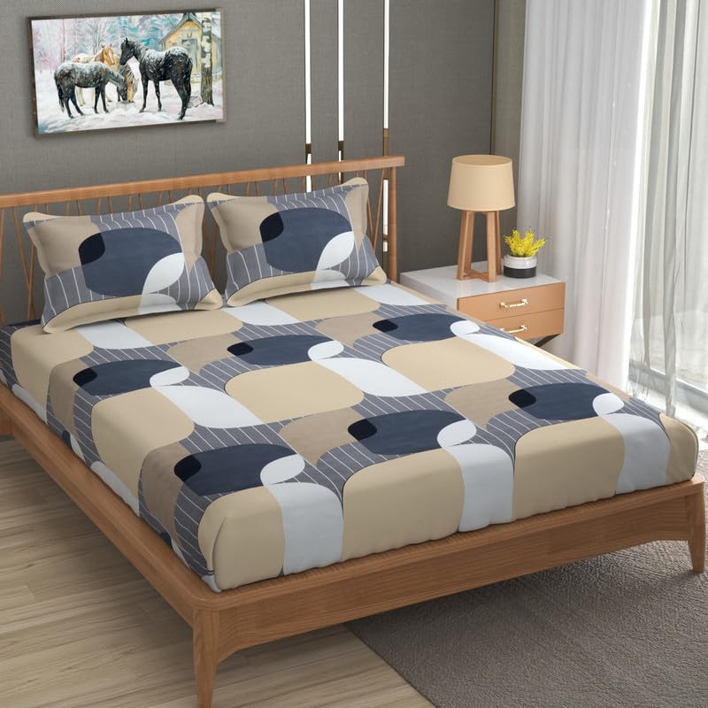 Image of NHD HOME Cotton 220 TC Super King Size Bedsheet Floral Print 108 X 108 Inch Size with 2 Pillow Cover, 275 X 275 Cm Super King Size (9 Ft by 9 Ft) (Mouse Grey)