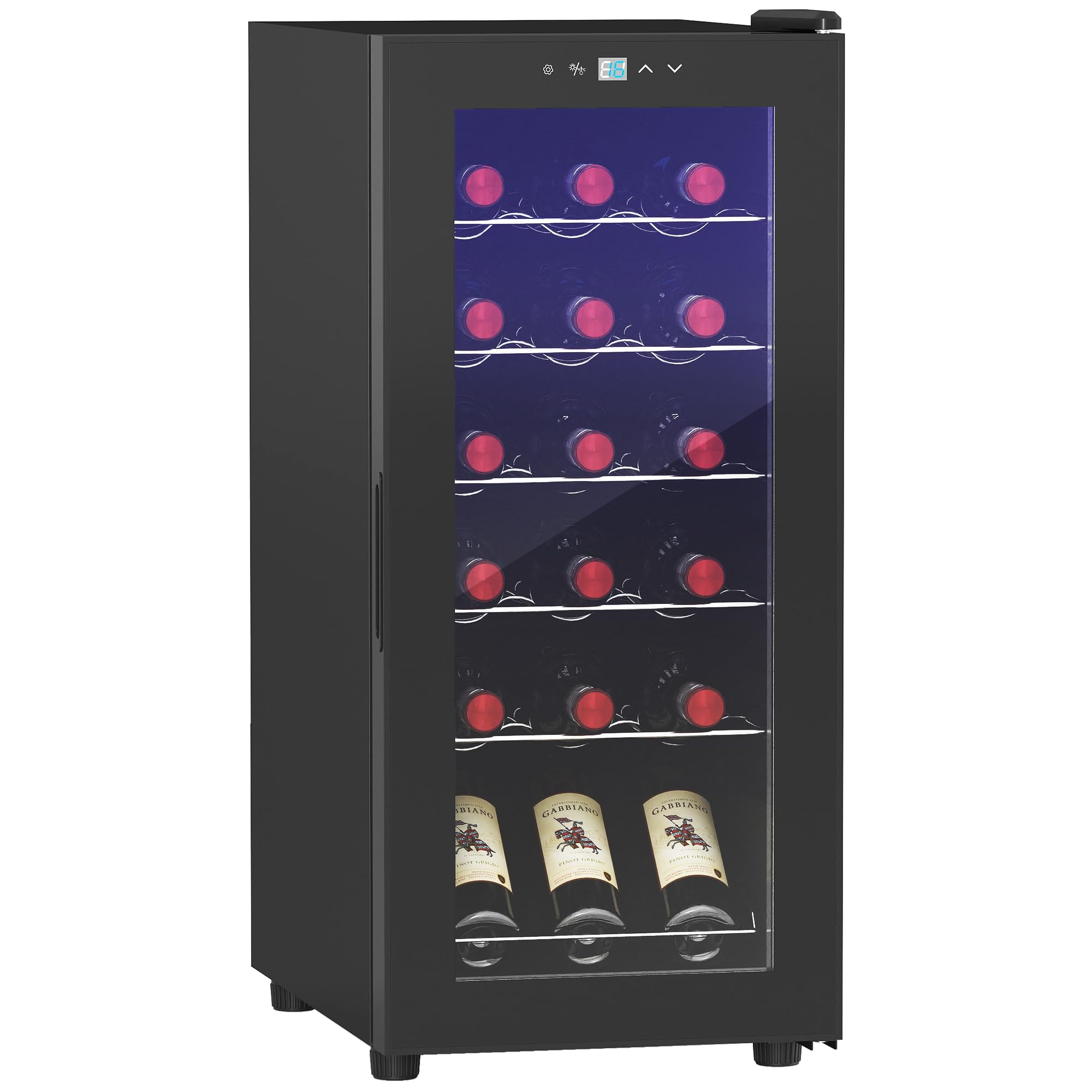 HOMCOM Nevera Vinos 18 Botellas 50L Vinoteca con Luz LED Interior Pantalla Táctil Digital Control de Temperatura Puerta de Vidrio y 5 Estantes de Metal Negro
