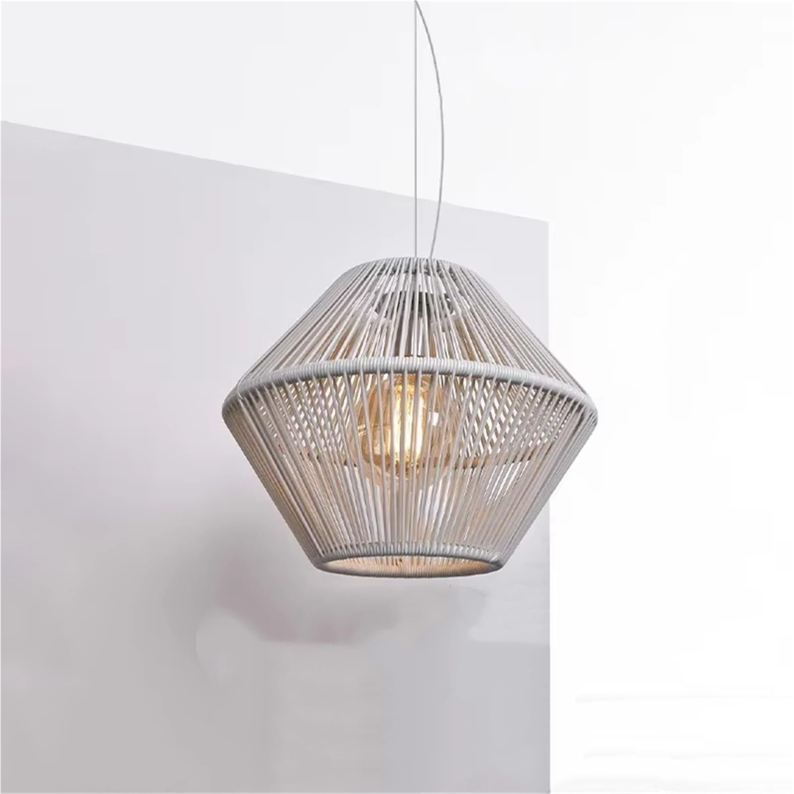 LYMSXAZOU Modern Nordic Plastic Rattan Weaving Black White E27 Pendant Light Living Room Restaurant Bedroom Decoration Chandelier