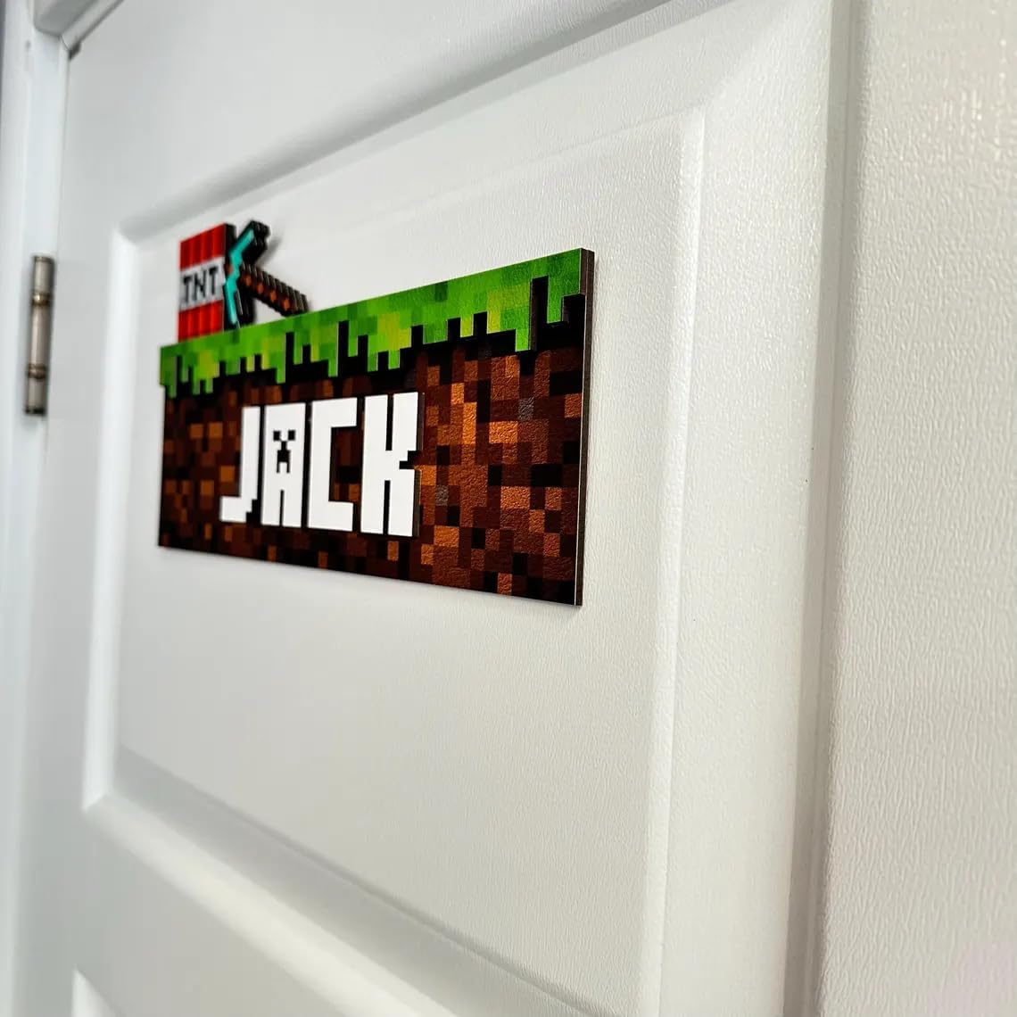 MC Personalized Name Sign, Wooden Wall Decor with TNT Design, 30-80 cm, Custom Gaming Room Door Sign, Kids Bedroom Decoration