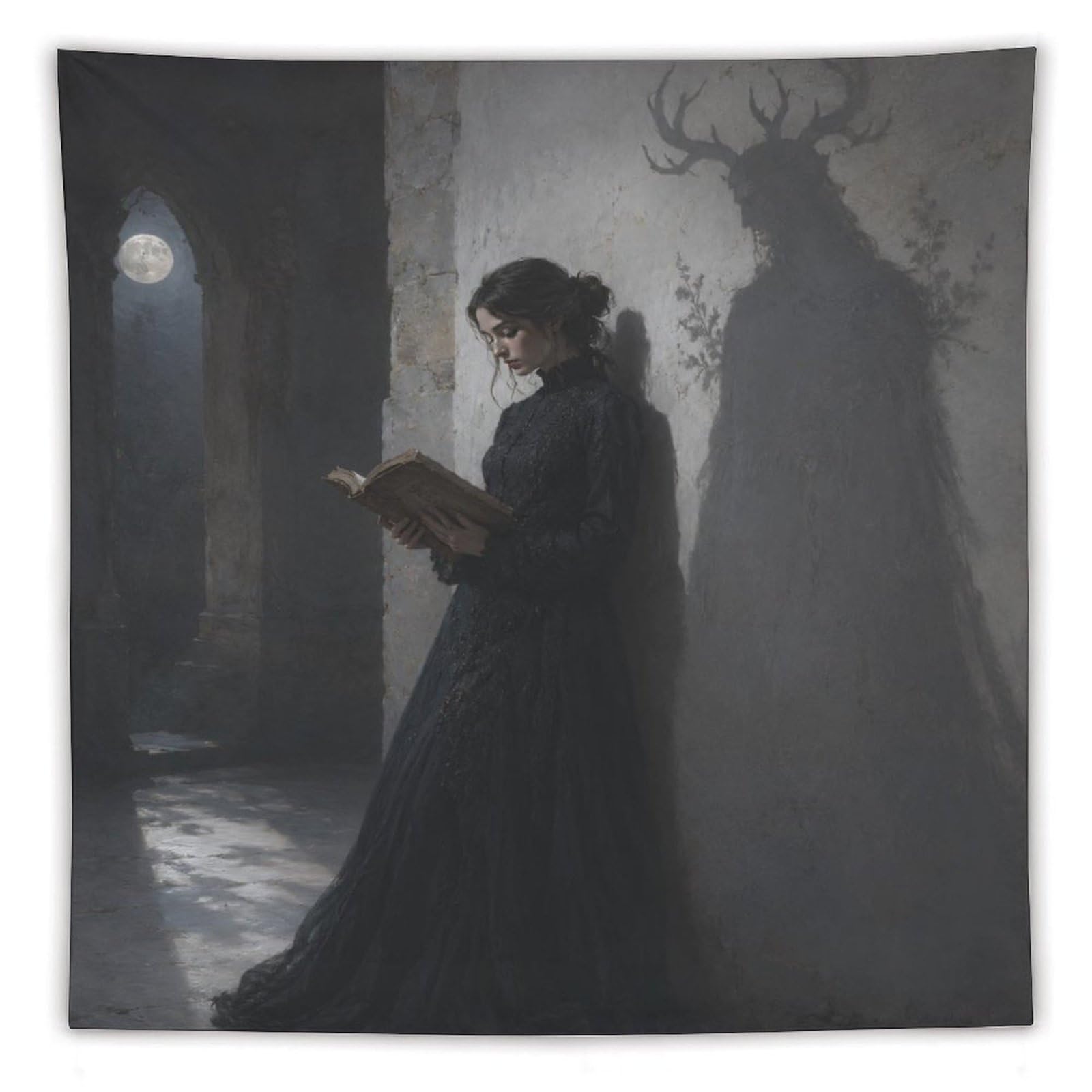H3B8U2Y5 Woman Reading Deer Shadow Wall Tapestry, Ceiling Hanging